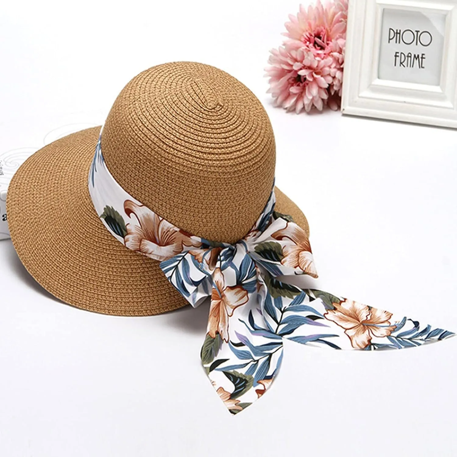 Summer Bucket Hats for Women Wide Bongrace Beach Sun Hat Straw Hat Sunscreen Sunshade Fisherman's Hat with Bow Tie