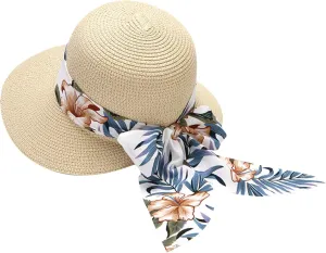 Summer Bucket Hats for Women Wide Bongrace Beach Sun Hat Straw Hat Sunscreen Sunshade Fisherman's Hat with Bow Tie