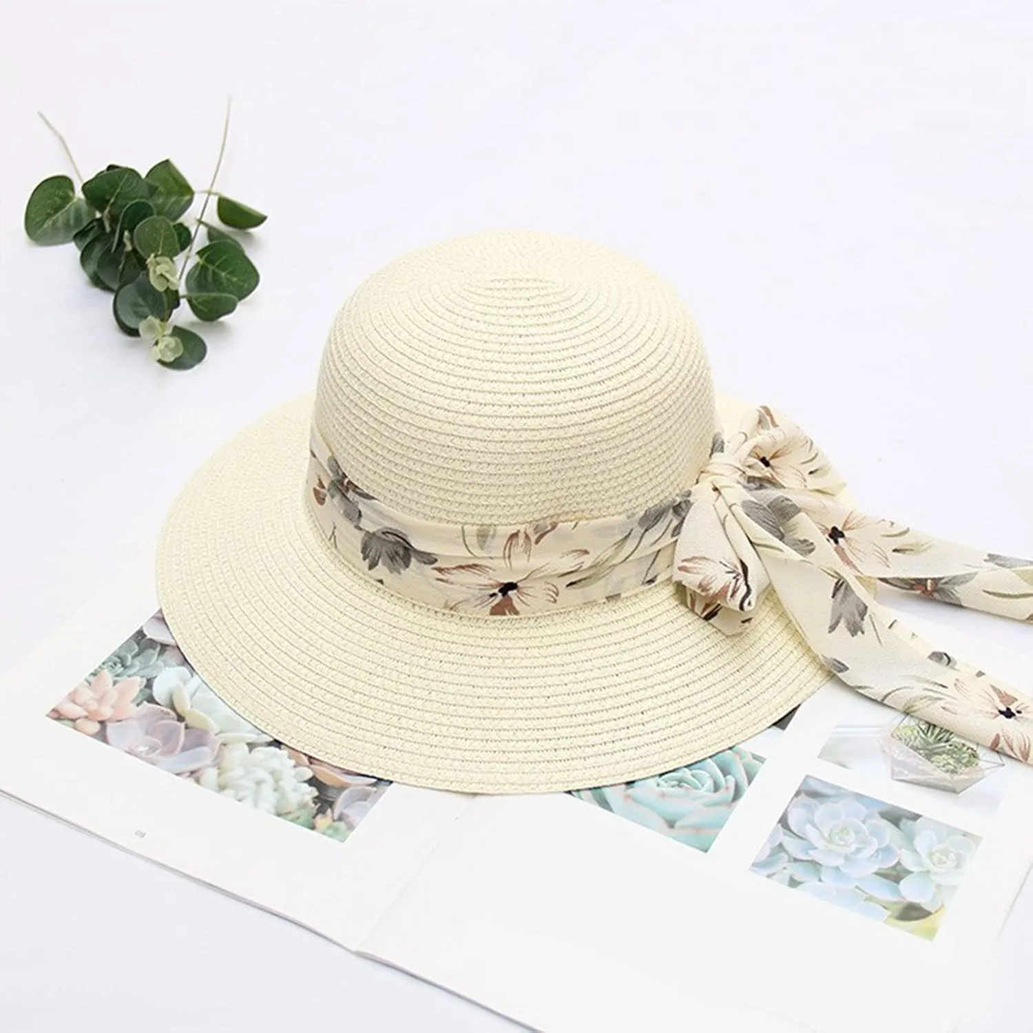 Summer Bucket Hats for Women Wide Bongrace Beach Sun Hat Straw Hat Sunscreen Sunshade Fisherman's Hat with Bow Tie