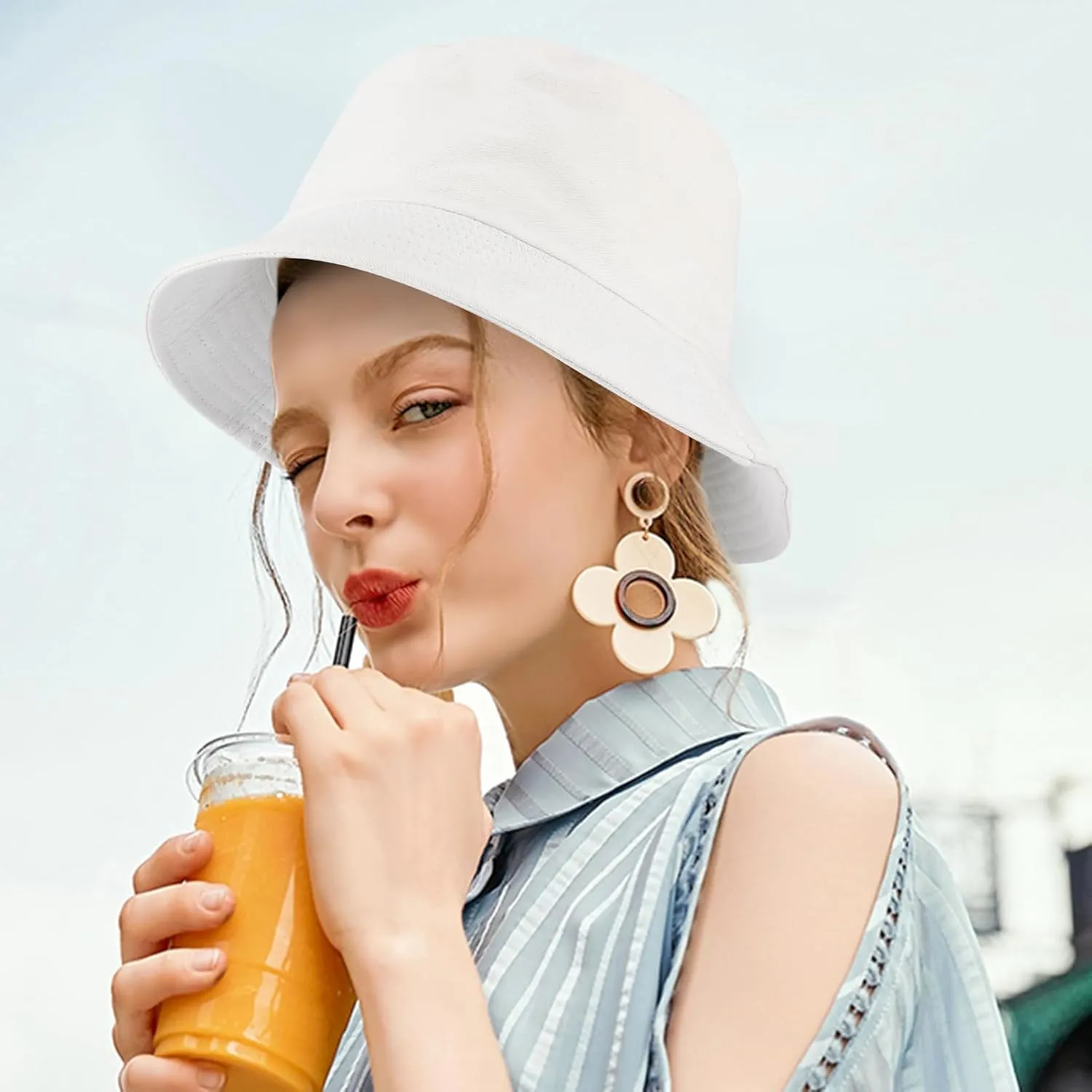 Sun Hat for Women Bucket Hat Cotton Reversible Summer Travel Beach Fishing Cap