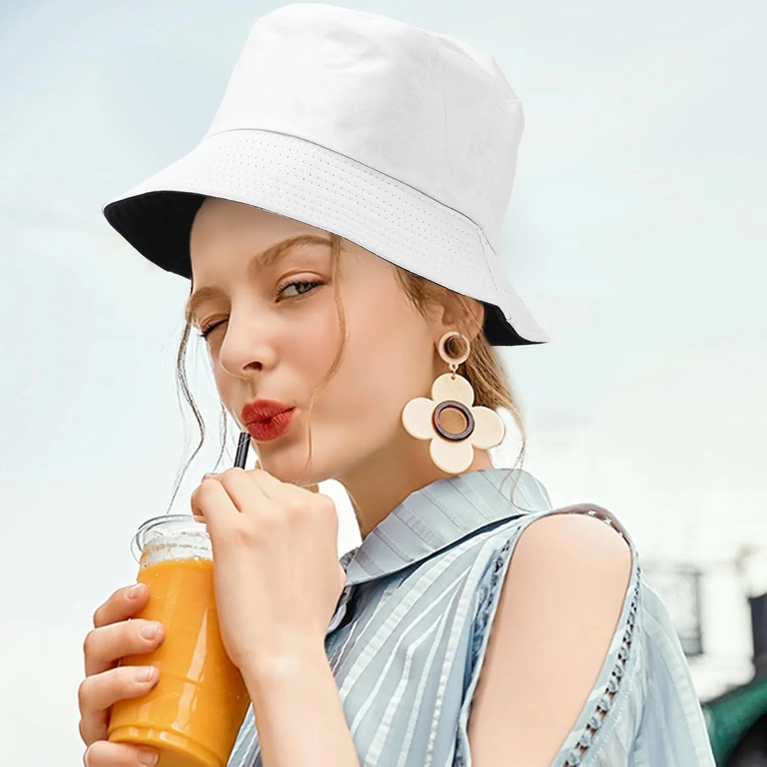 Sun Hat for Women Bucket Hat Cotton Reversible Summer Travel Beach Fishing Cap