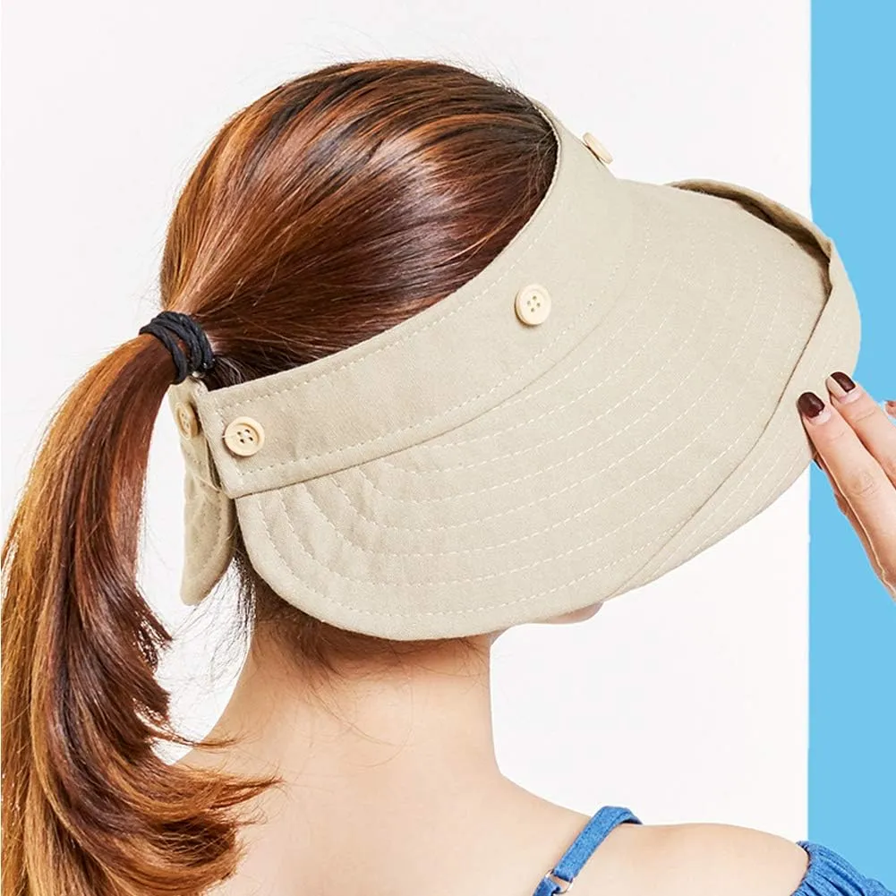 Sun Hat for Women Top Removable Floppy Hat Wide Brim Caps Summer Ponytail Visor