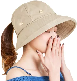 Sun Hat for Women Top Removable Floppy Hat Wide Brim Caps Summer Ponytail Visor