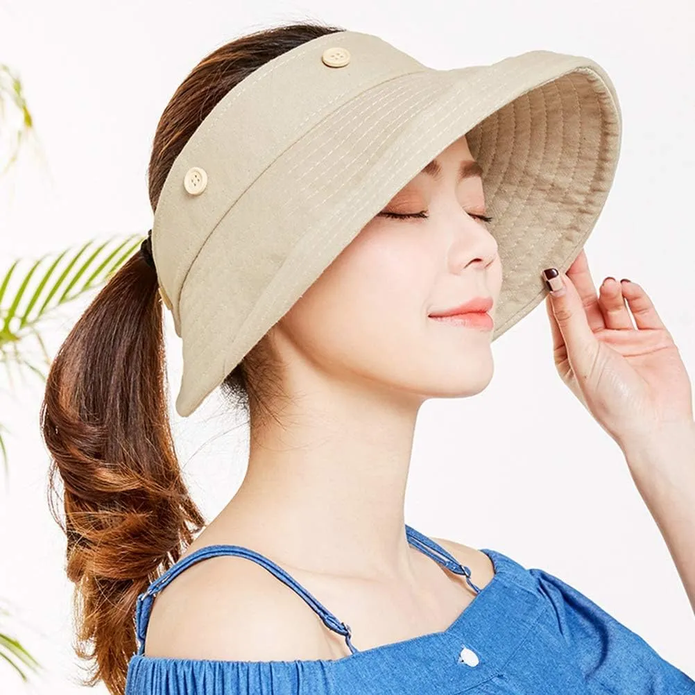 Sun Hat for Women Top Removable Floppy Hat Wide Brim Caps Summer Ponytail Visor