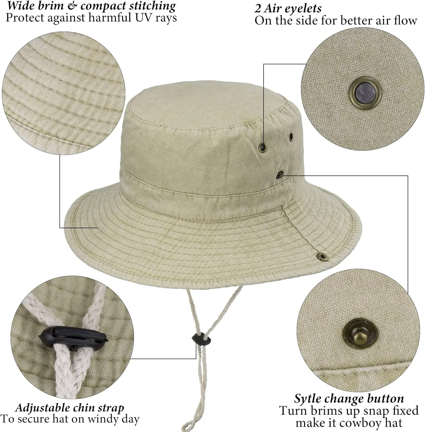 Sun-Hats-for-Men-with-UV-Protection-Wide-Brim Bucket Fishing Safari Boonie Hat for Summer (XL; 23 5/8-24)