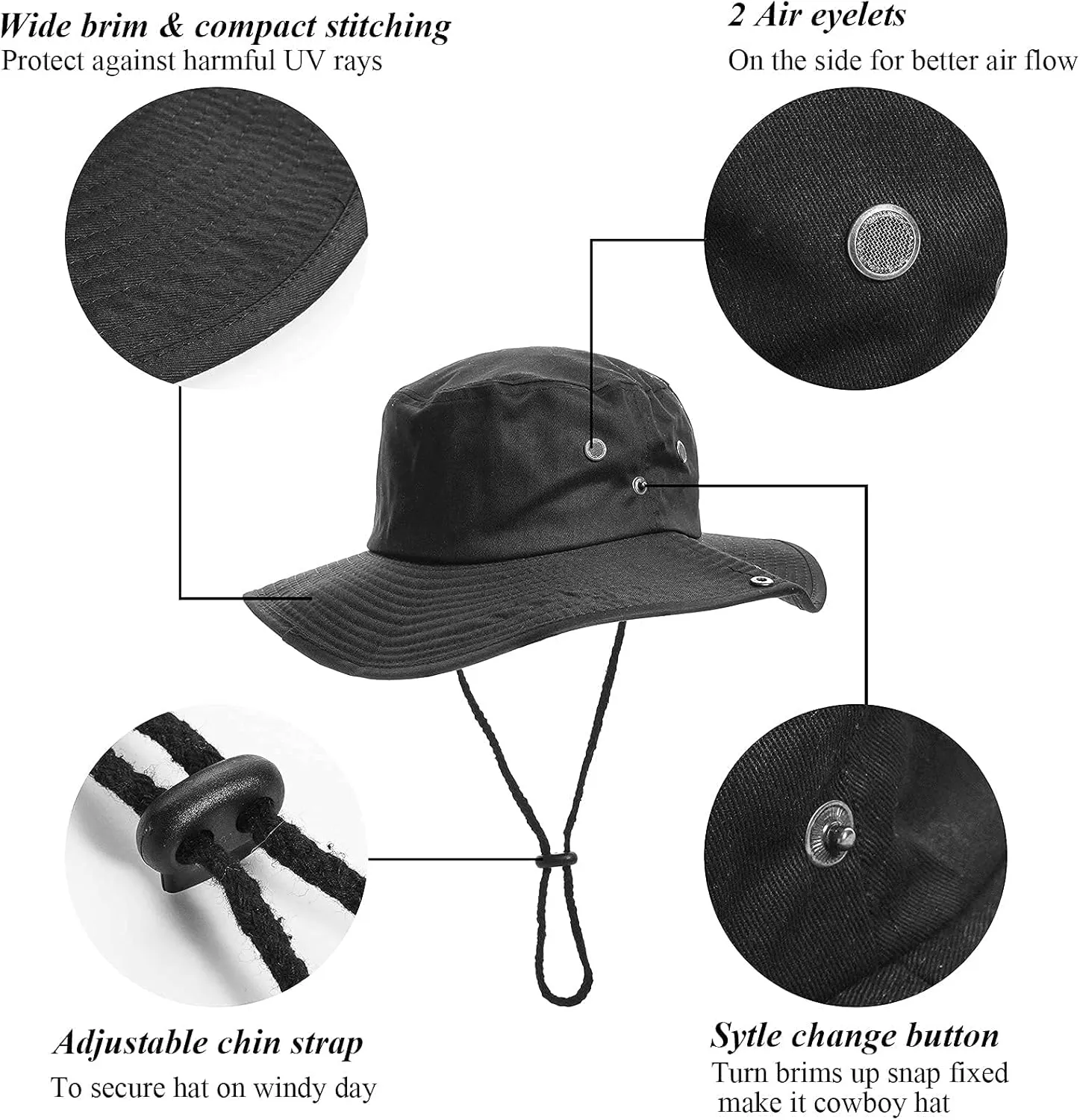 Sun-Hats-for-Men-with-UV-Protection-Wide-Brim Bucket Fishing Safari Boonie Hat for Summer (XL; 23 5/8-24)