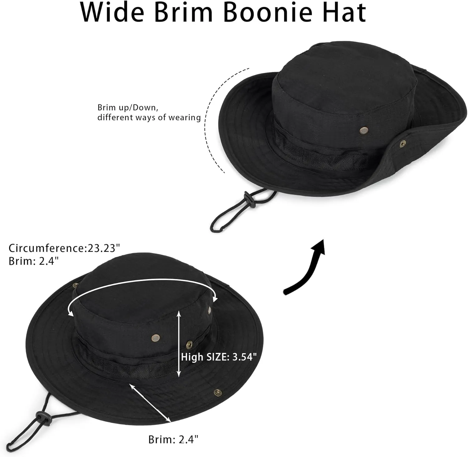 Sun-Hats-for-Men-with-UV-Protection-Wide-Brim Bucket Fishing Safari Boonie Hat for Summer (XL; 23 5/8-24)