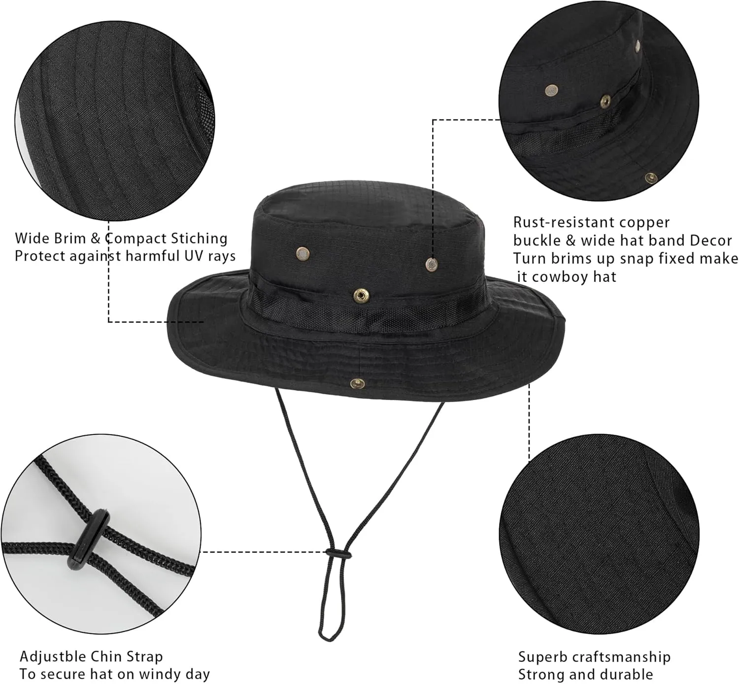 Sun-Hats-for-Men-with-UV-Protection-Wide-Brim Bucket Fishing Safari Boonie Hat for Summer (XL; 23 5/8-24)