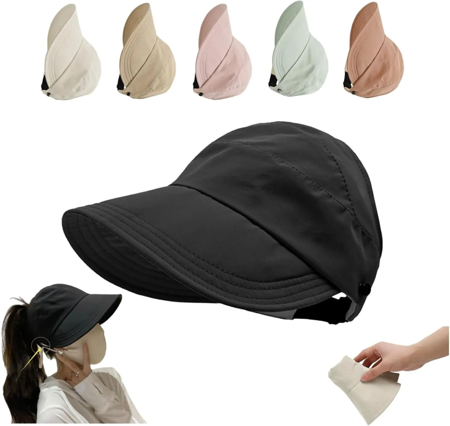 Sun Hats for Women Uv Protection, Outdoor Hollow Top Sun Hat with Ponytail Hole Wide Brim Beach Packable Summer Hat