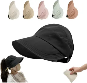 Sun Hats for Women Uv Protection, Outdoor Hollow Top Sun Hat with Ponytail Hole Wide Brim Beach Packable Summer Hat