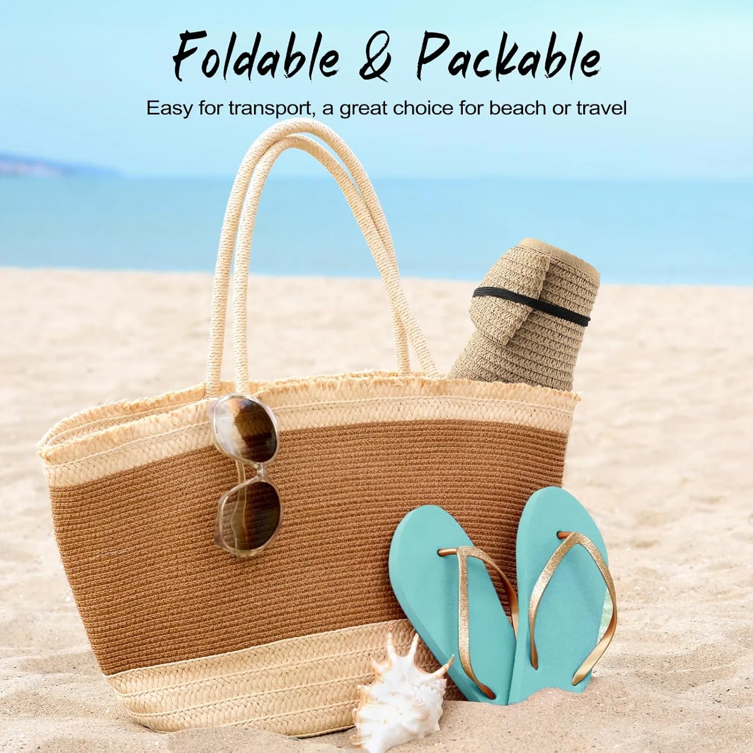 Sun Hats for Women, Wide Brim Straw Beach Hat for Women Foldable Floppy, Sun Hat UPF 50  UV Protection