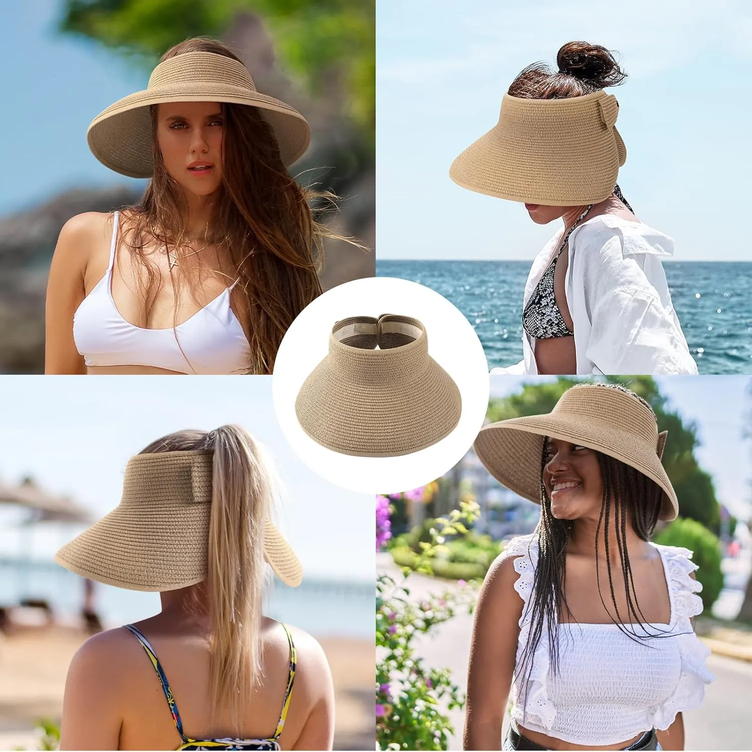 Sun Hats for Women, Wide Brim Straw Beach Hat for Women Foldable Floppy, Sun Hat UPF 50  UV Protection