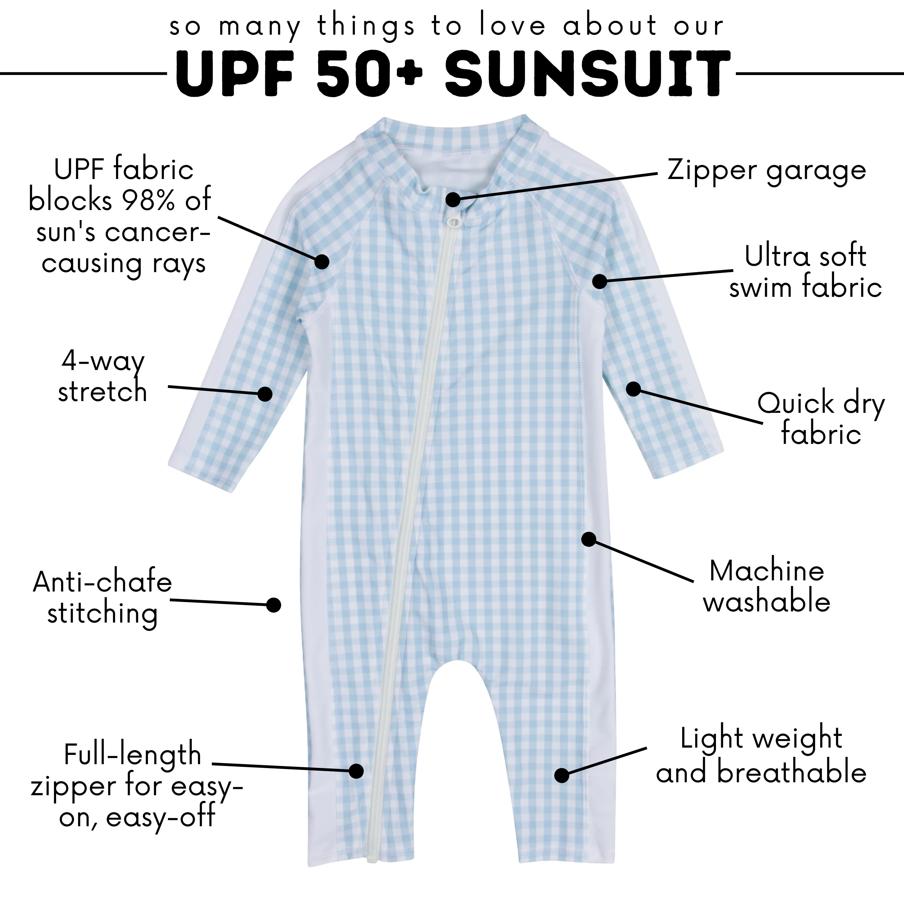Sunsuit - Long Sleeve Romper Swimsuit | "Blue Gingham"