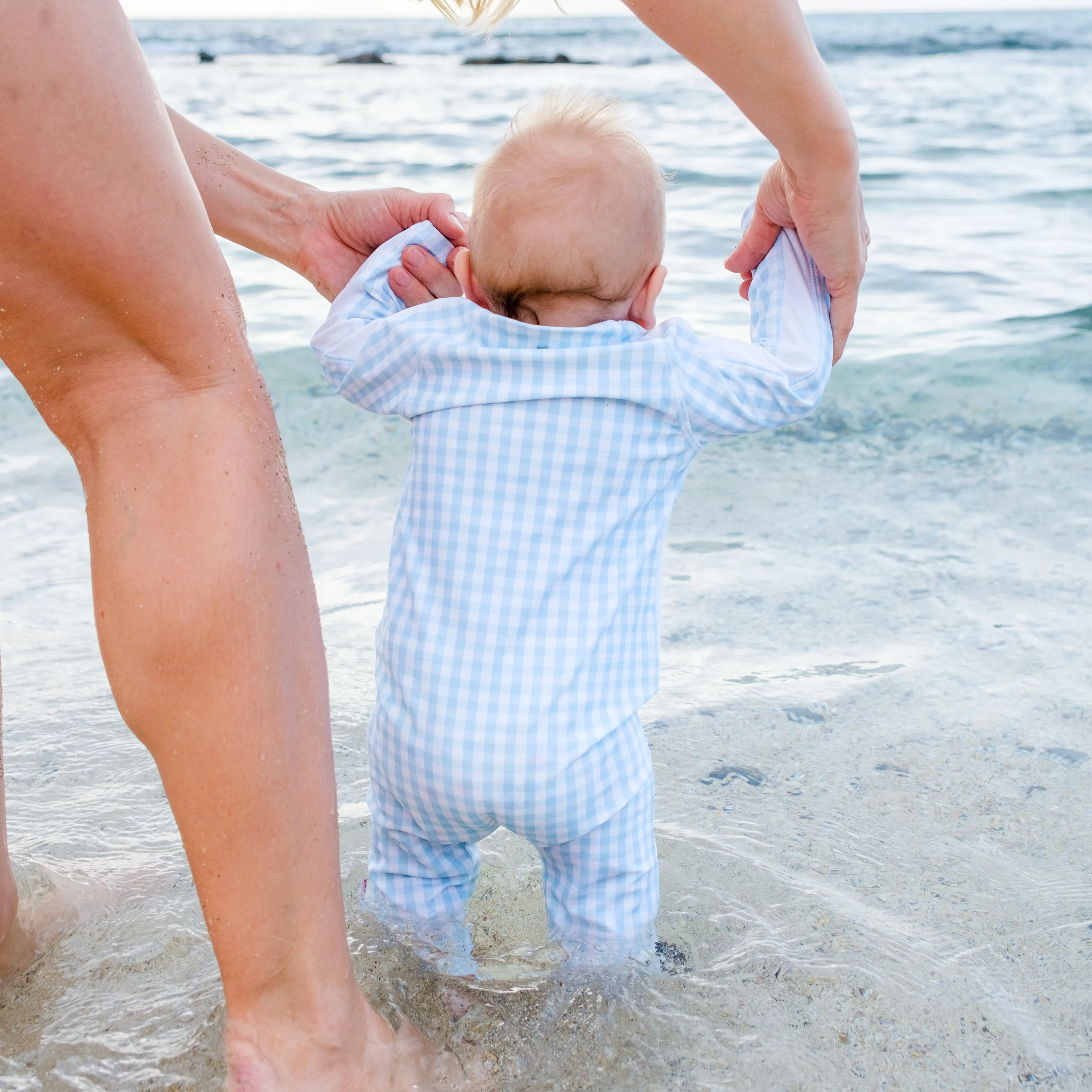 Sunsuit - Long Sleeve Romper Swimsuit | "Blue Gingham"