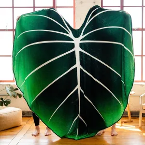 Super Soft Philodendron Gloriosum Printed Green Leaves Giant Blanket Fleece Cozy Leaf Blanket | Brodtica.com