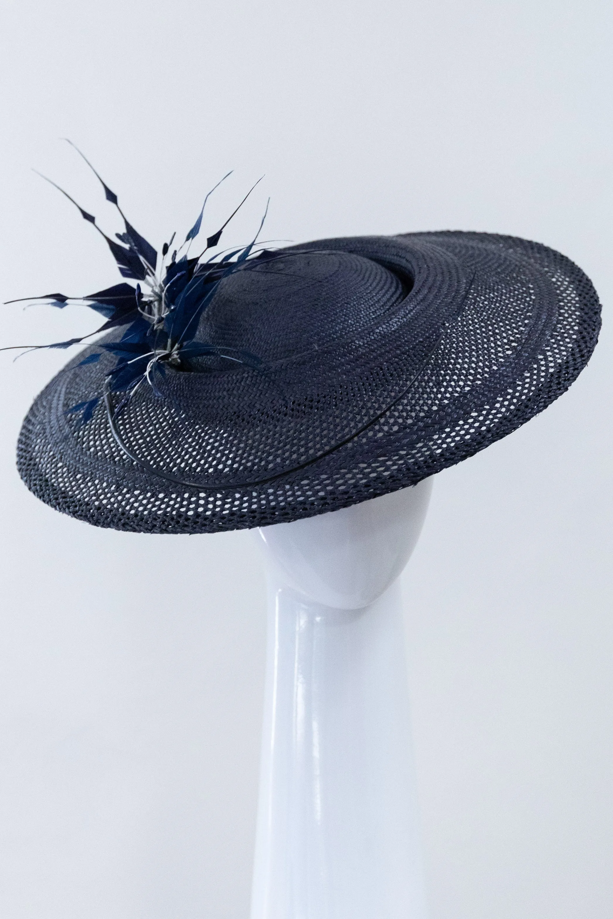 Sweeping Navy Platter with Feather Flowers