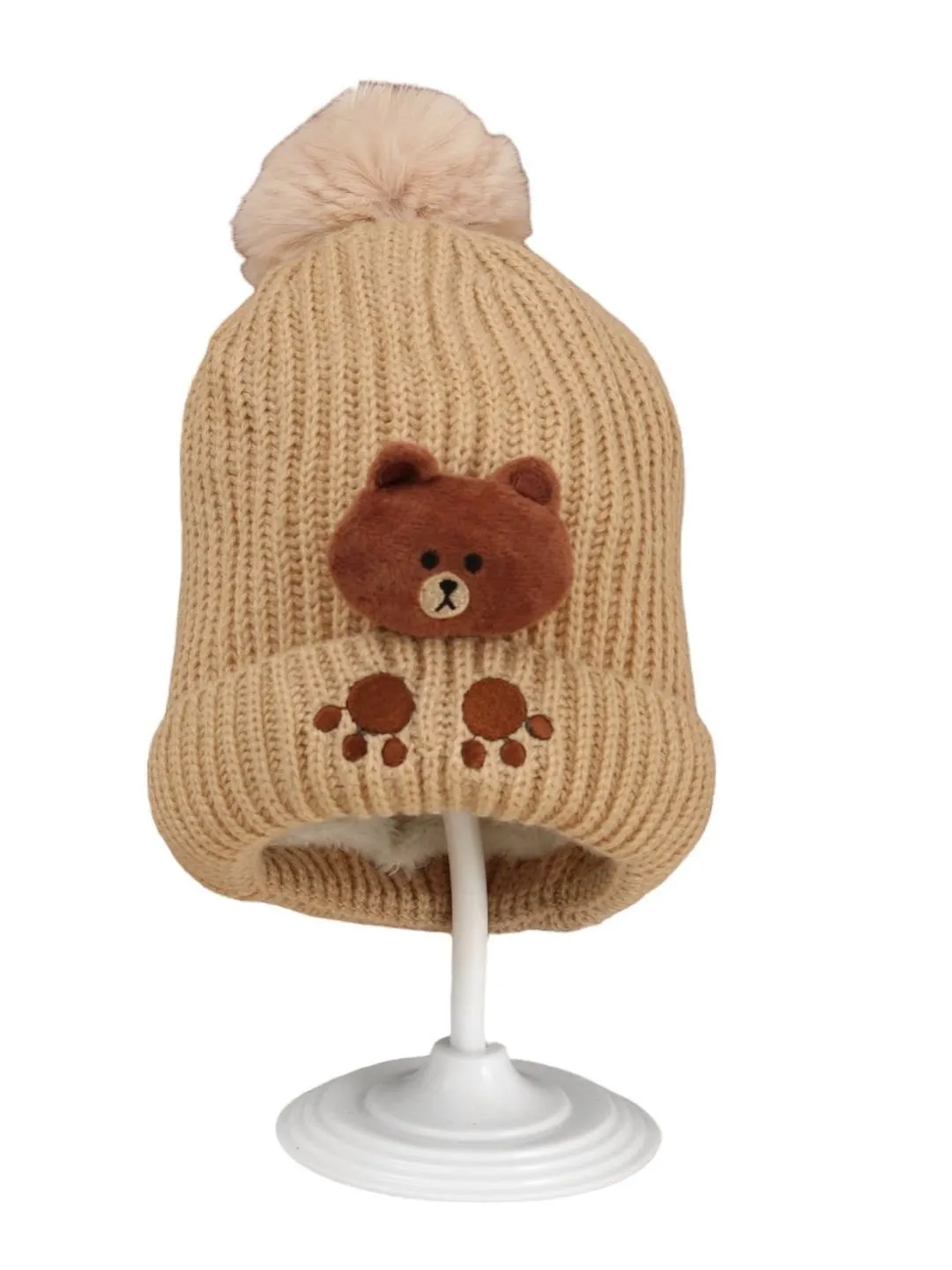 Teddy Applique Hat with Pompom for Boys | Cozy & Stylish Winter Wear