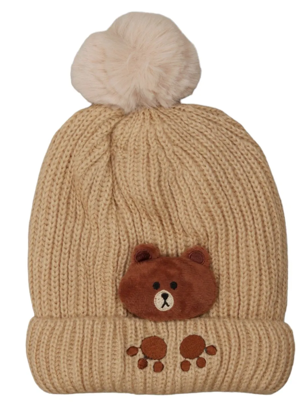 Teddy Applique Hat with Pompom for Boys | Cozy & Stylish Winter Wear