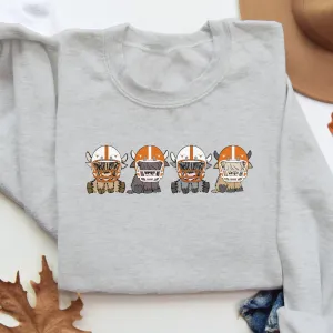 Texas Longhorns Football Highland Cow Football Team Football Lovers Gift Unisex Crewneck Hoodie Sweatshirt