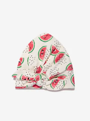 The Bonnie Mob Baby Girls Organic Cotton Watermelon Turban Hat in Ivory