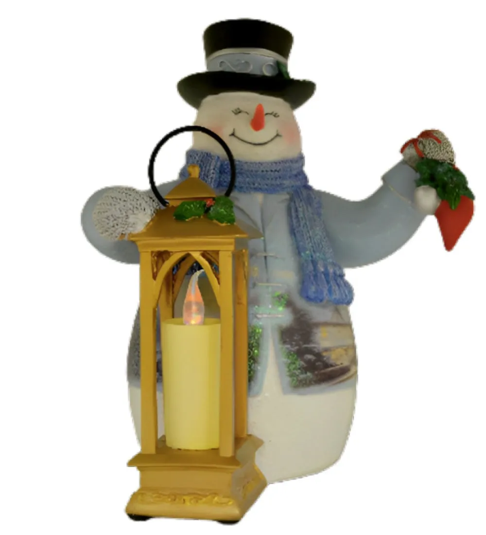 The Bradford Exchange Warm Wishes Tabletop Centerpiece Collection Issue #6 Deck The Halls Lighted Musical Snowman Lantern Tabletop Centerpiece Collection Christmas Decoration by Thomas Kinkade 7-inches