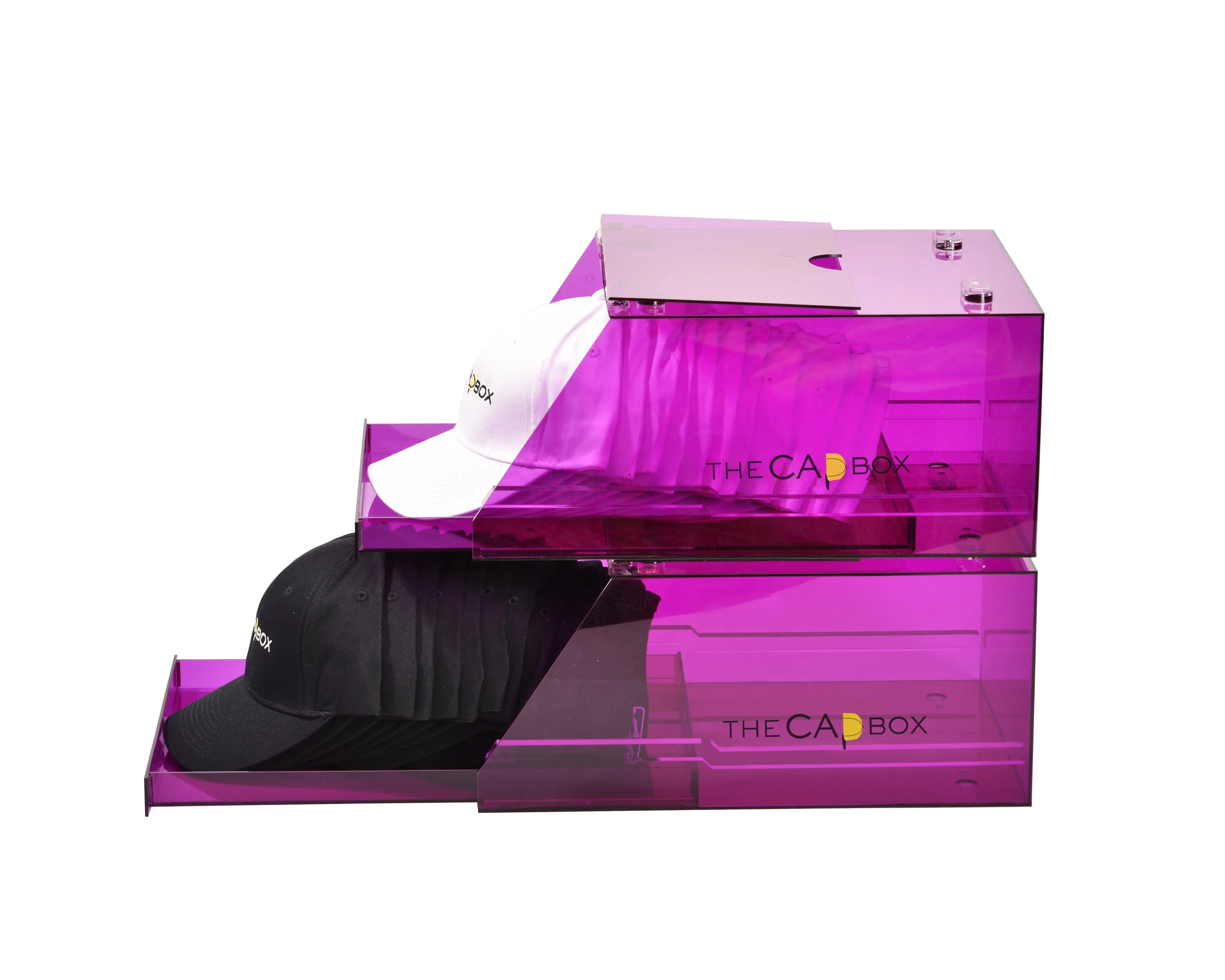 The L.A. Purple Glasshouse CapBox Transparent Hat Rack Stackable Baseball Cap Storage