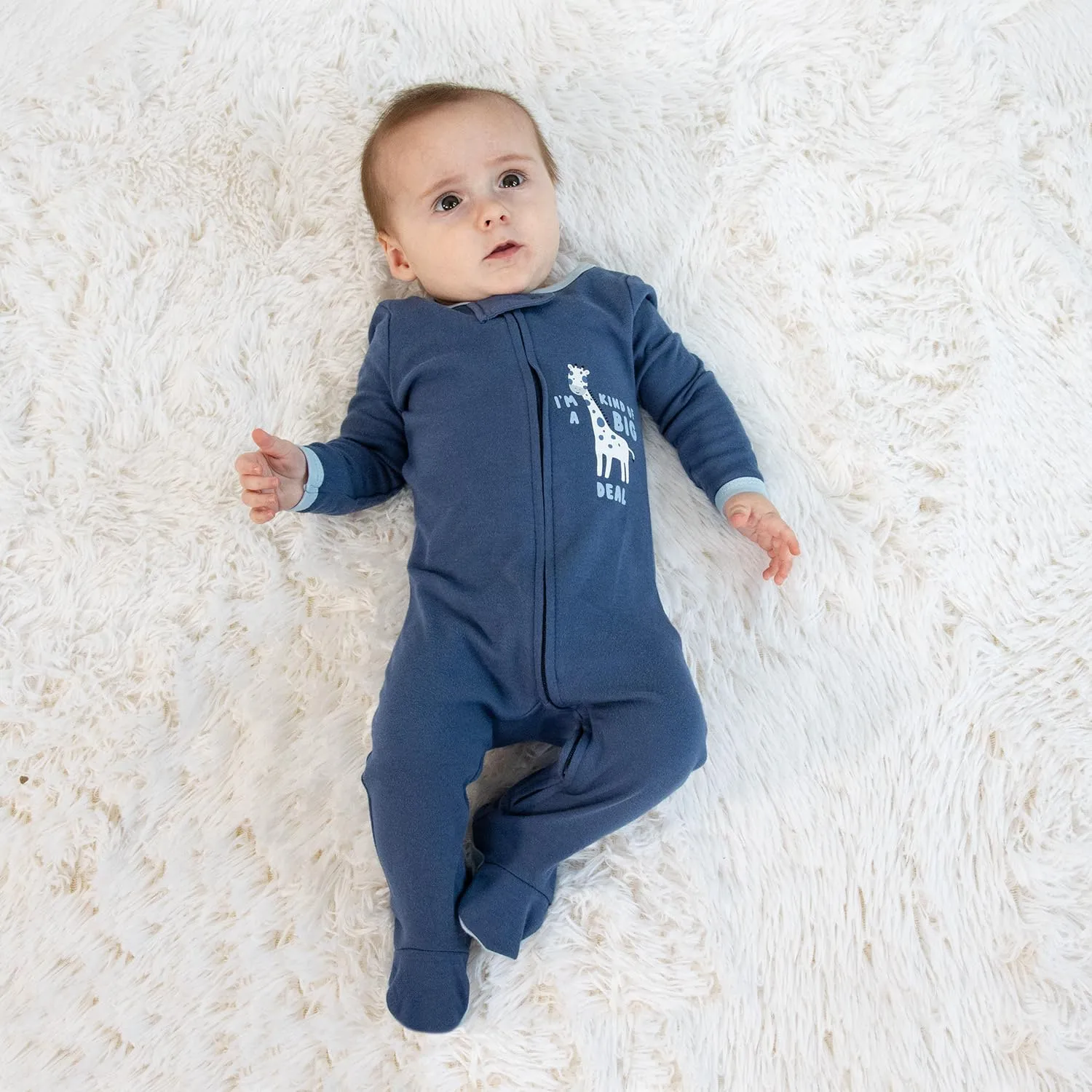 The Peanutshell Baby Sleepers for Boys Set of 3 - Soft Cotton Footed Pajamas for Newborns & Infants - Blue Safari