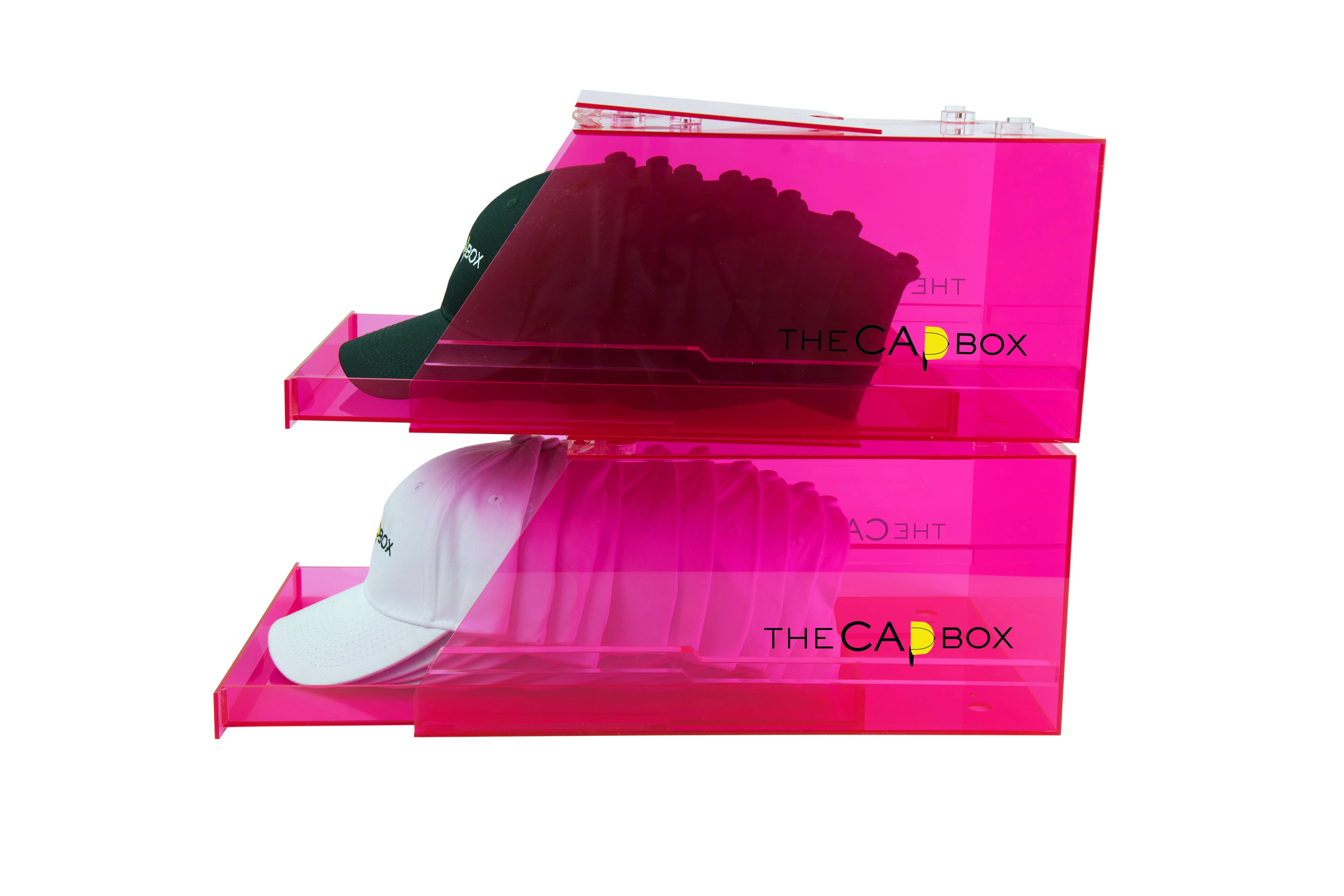 The Pink Glasshouse CapBox Transparent Hat Rack Stackable Baseball Cap Storage