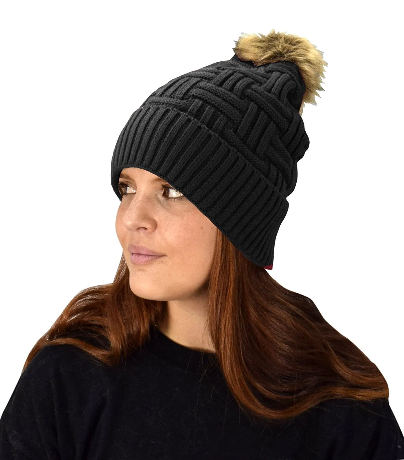 Thick Knitted Double Layer Unisex Fleece Lined Winter Beanie Hat
