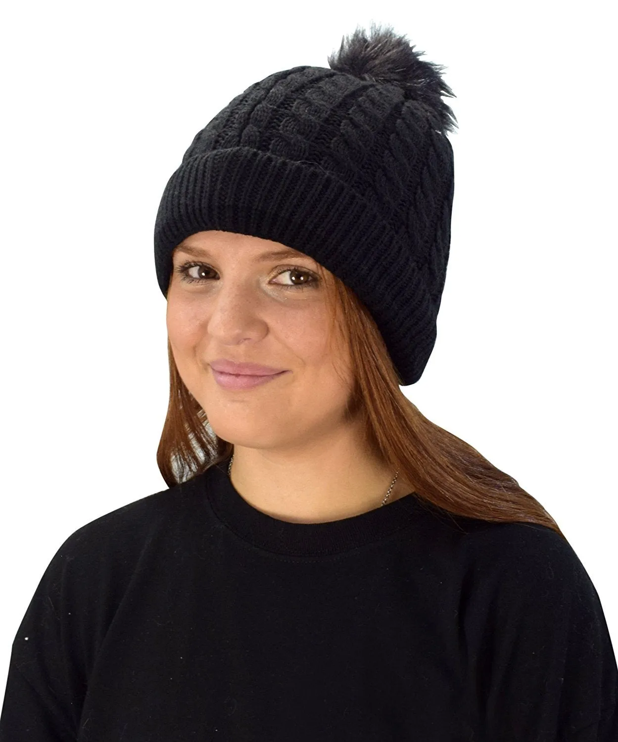 Thick Knitted Double Layer Unisex Fleece Lined Winter Beanie Hat