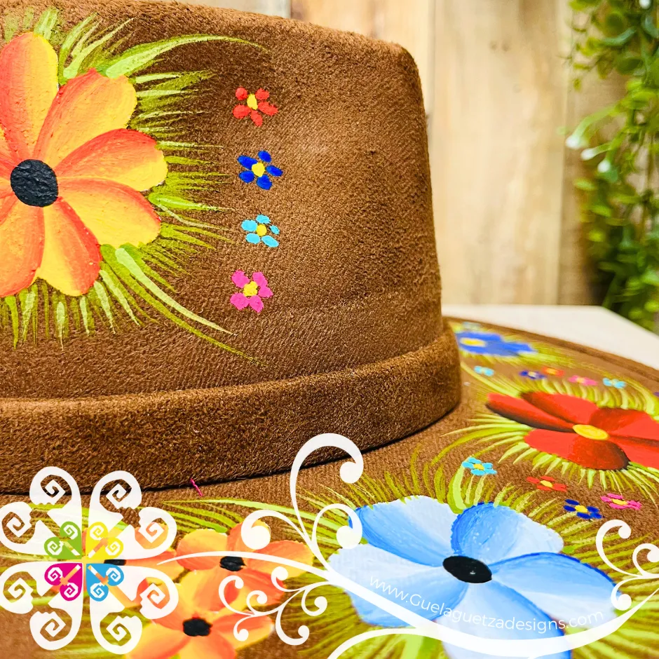 Tobacco Heart Mitla Velvet Hat - Hand Painted Hat