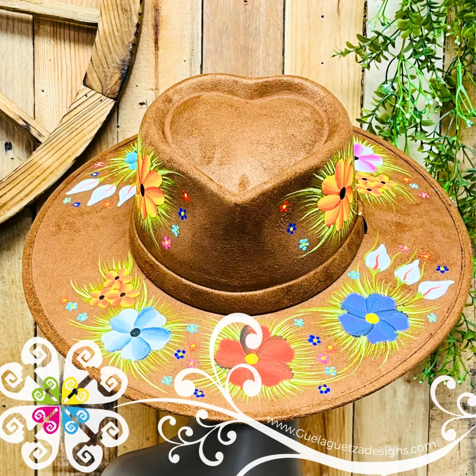 Tobacco Heart Mitla Velvet Hat - Hand Painted Hat