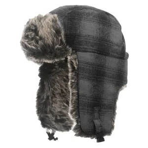 Tough Duck Aviator Hat - Poly/Wool, 3M Thinsulate, Faux Fur Trim, Classic Grey/Black Plaid, Warm Lining, Versatile Flaps, Adjustable Fit, Winter Style | Sizes M-XL