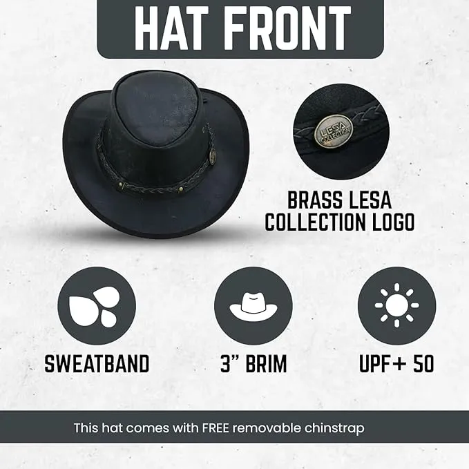 Trekker Leather Crushable  Outback Hat For Men and Women Fold Up