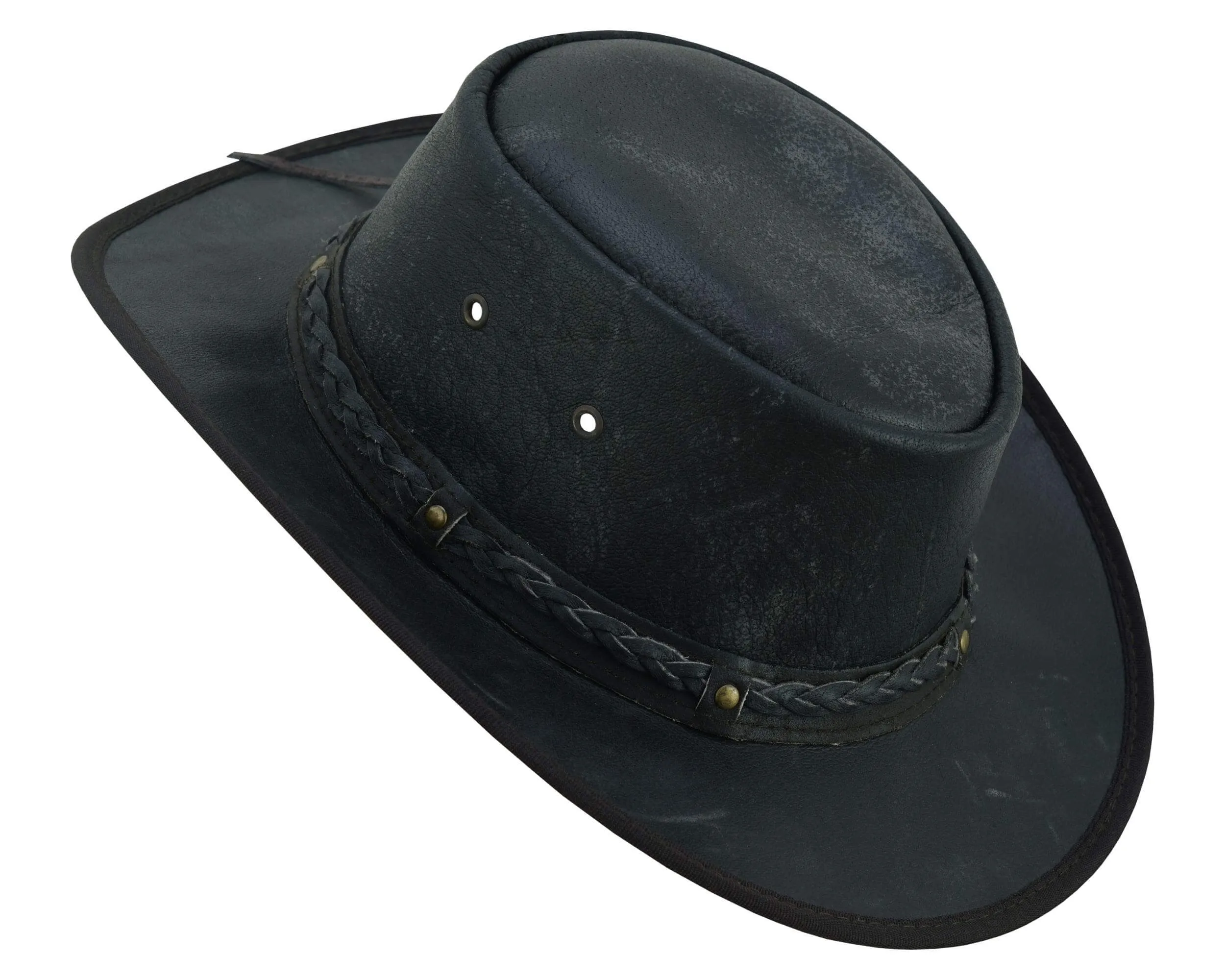 Trekker Leather Crushable  Outback Hat For Men and Women Fold Up