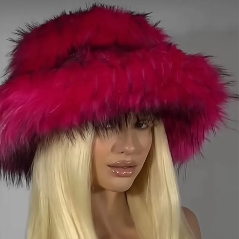 Trendy Oversized Faux Fur Bucket Hat