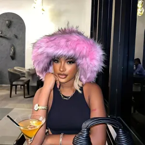 Trendy Oversized Faux Fur Bucket Hat