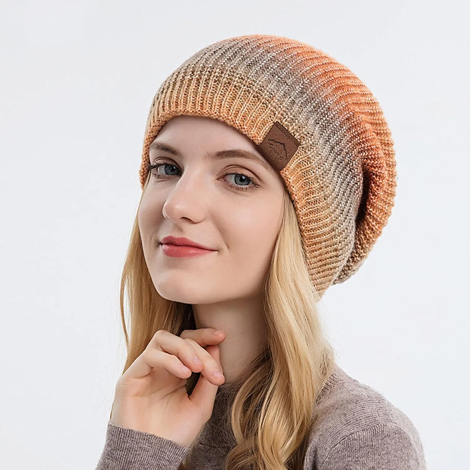 tuduoms Womens Tie Dye Hats Winter Wool Warm Rib Cable Knit Beanies Hat Teen Girls Trendy Cute Skull Ski Cap Pom Pom Beanie