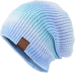 tuduoms Womens Tie Dye Hats Winter Wool Warm Rib Cable Knit Beanies Hat Teen Girls Trendy Cute Skull Ski Cap Pom Pom Beanie