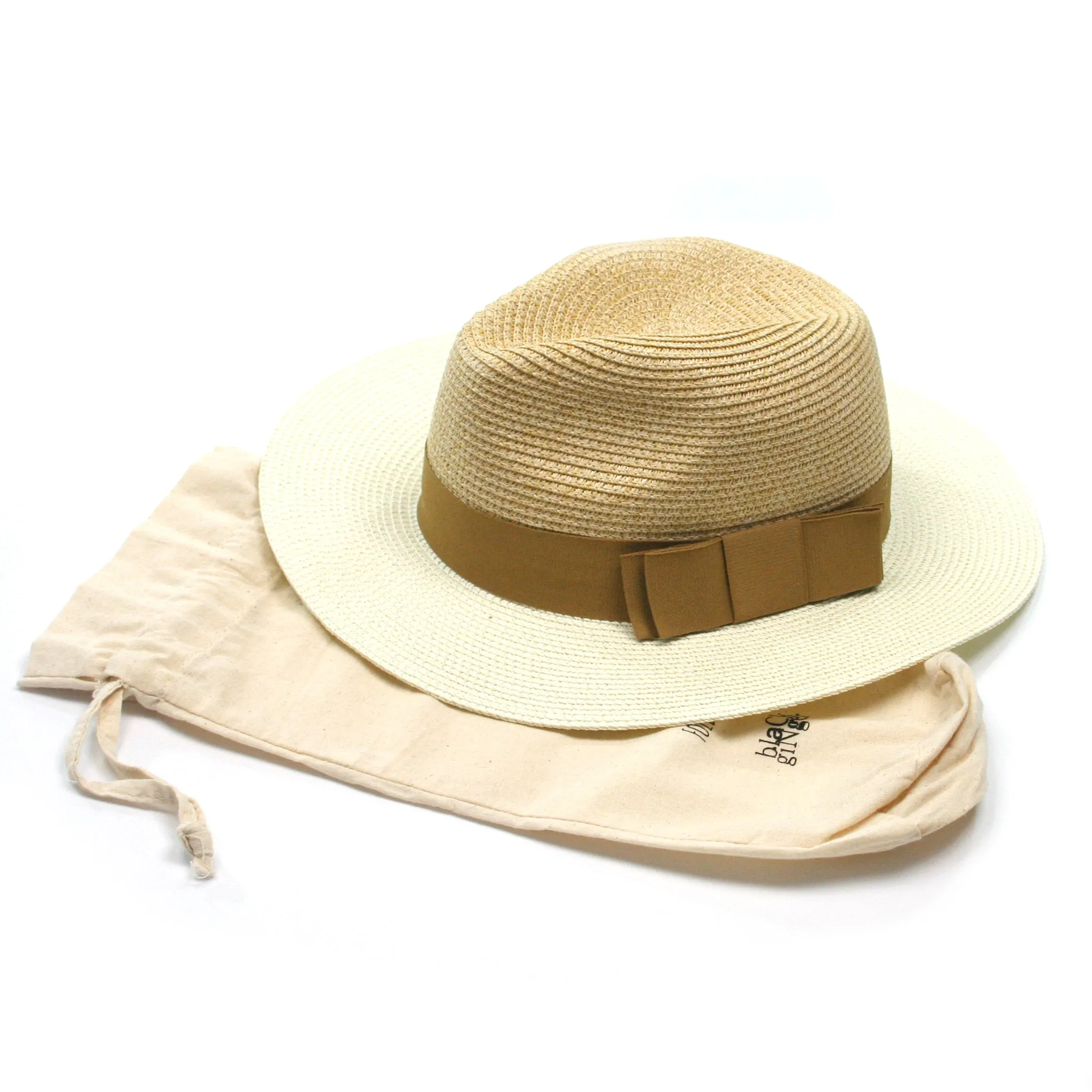 Two Tone Folding Panama Sun Hat   Natural