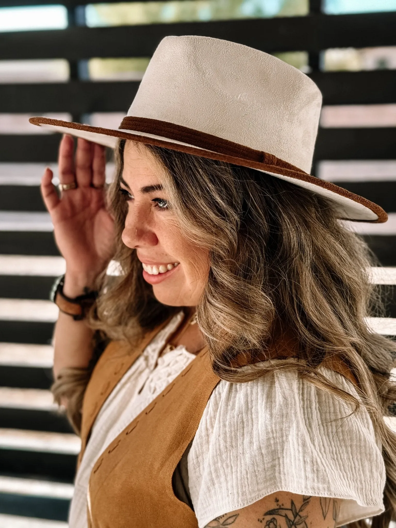 Two Tone Rancher Boho Hat, Cream and Rust