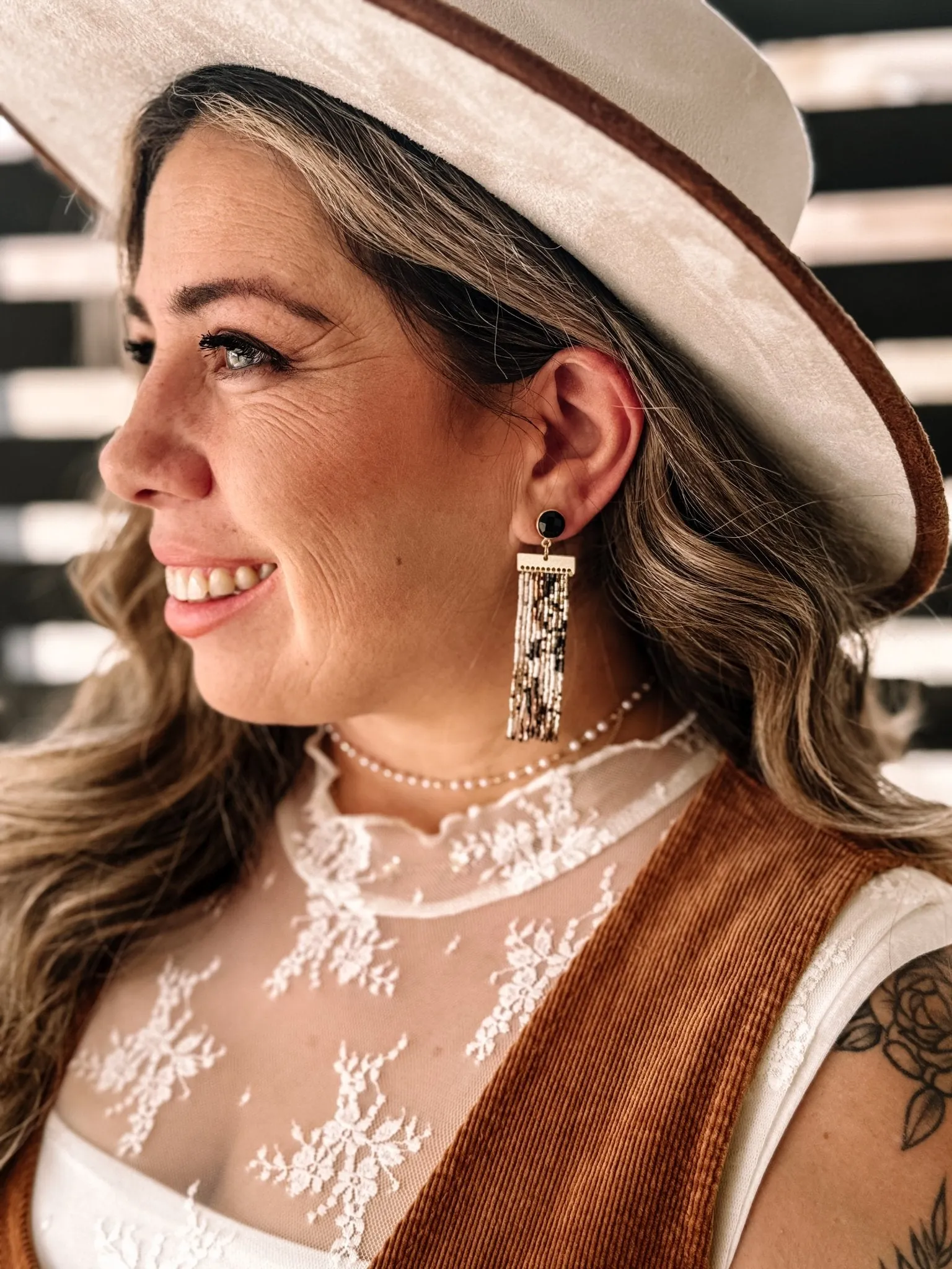 Two Tone Rancher Boho Hat, Cream and Rust