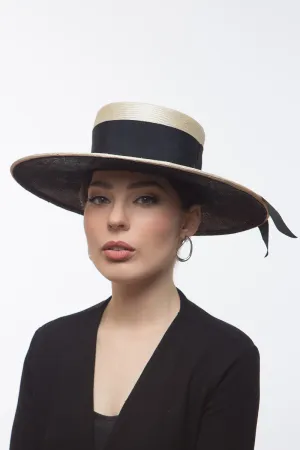 Two Toned Boater in Cream and Black