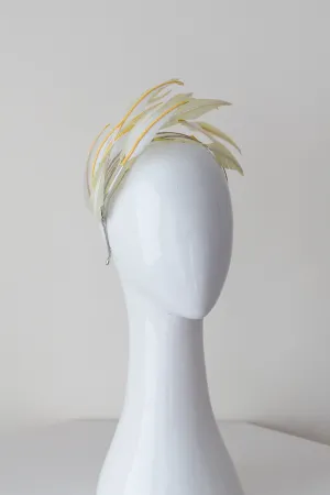 Two toned feather flowing headband in lemon and white
