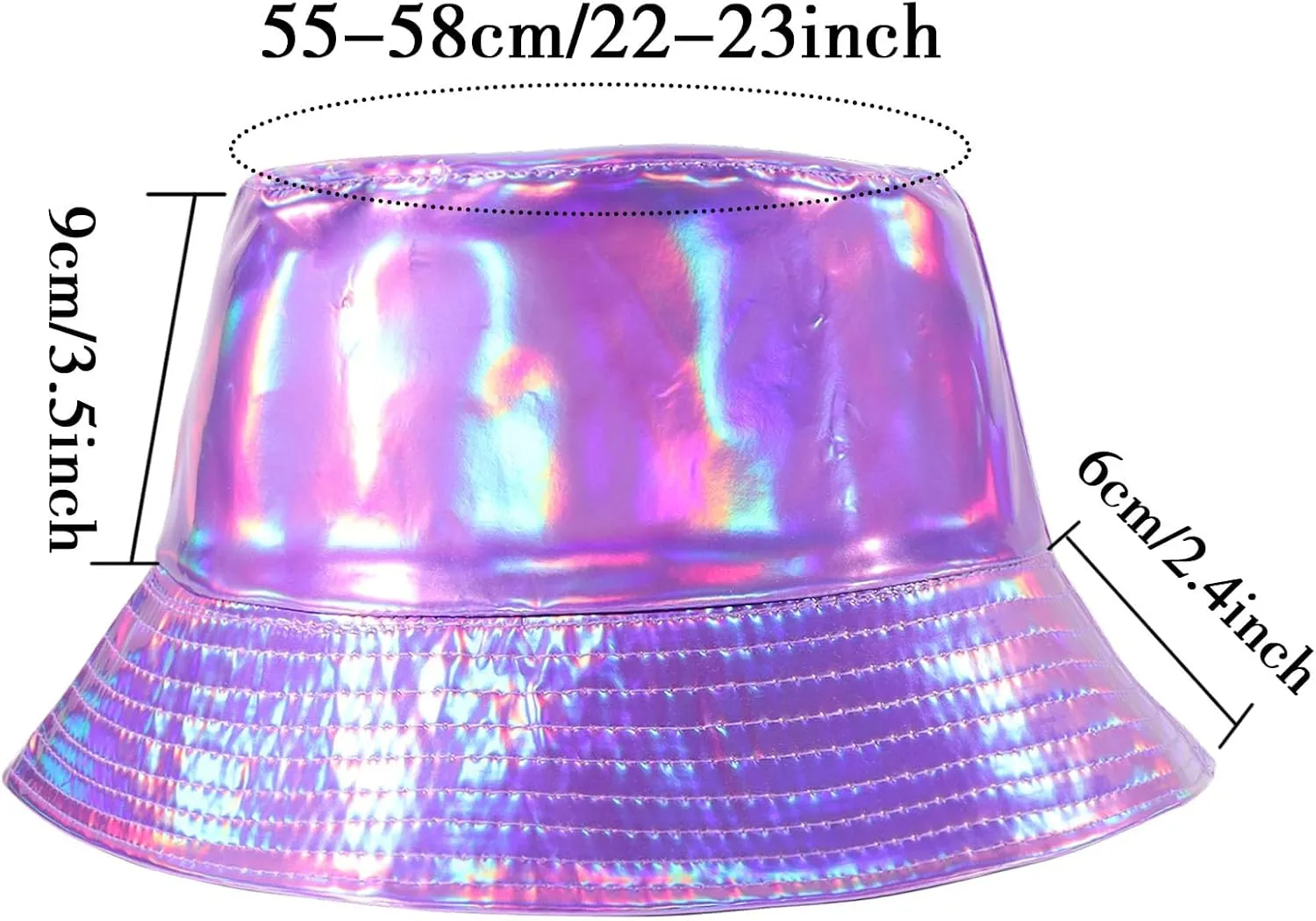 Unisex Black Bucket Hat Waterproof Rain Hat Reversible Shiny Rave Bucket Hat for Concert Festival