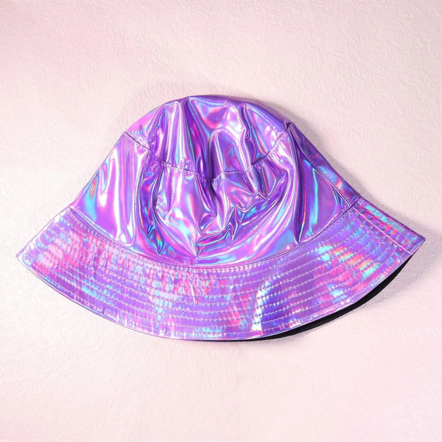 Unisex Black Bucket Hat Waterproof Rain Hat Reversible Shiny Rave Bucket Hat for Concert Festival