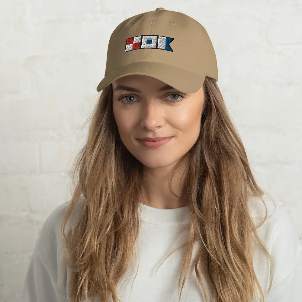 Unisex Nautical Dad hat with USA spelled out in Semaphore flags, Signal Flags Hat, Boat Gift