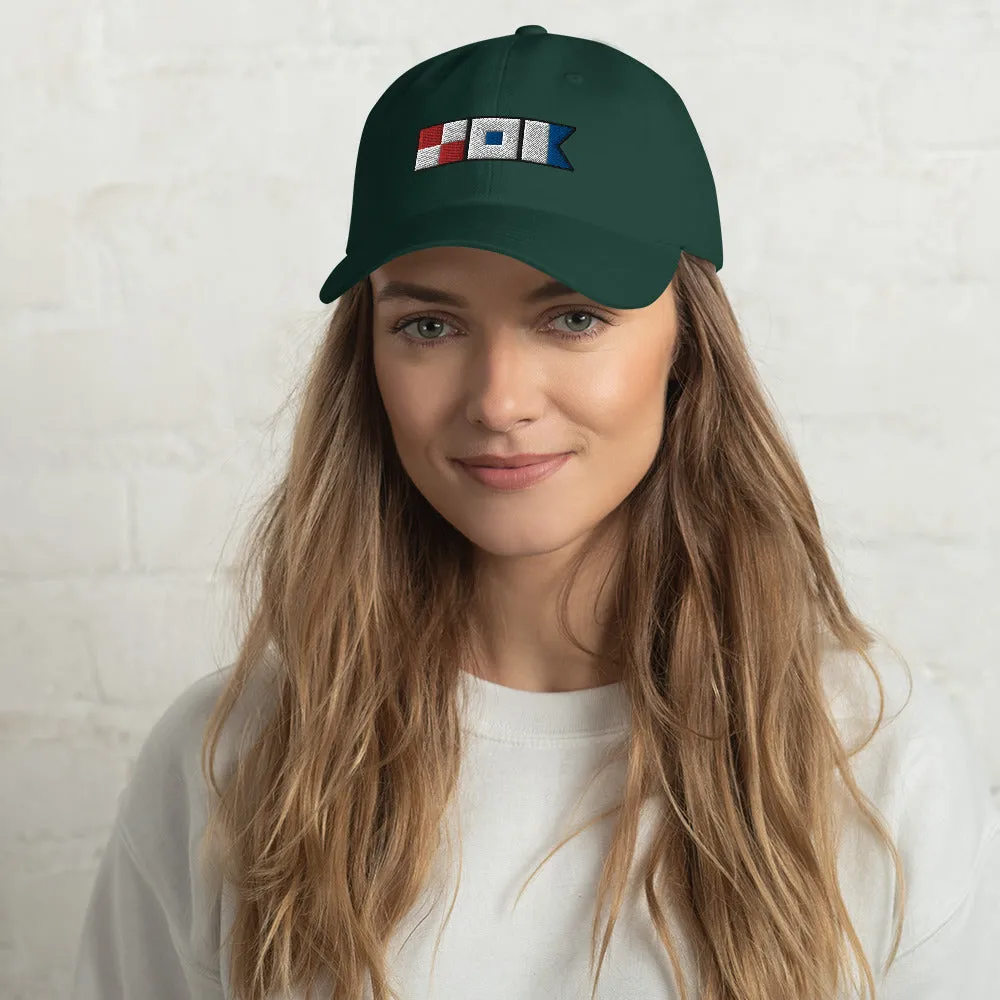 Unisex Nautical Dad hat with USA spelled out in Semaphore flags, Signal Flags Hat, Boat Gift