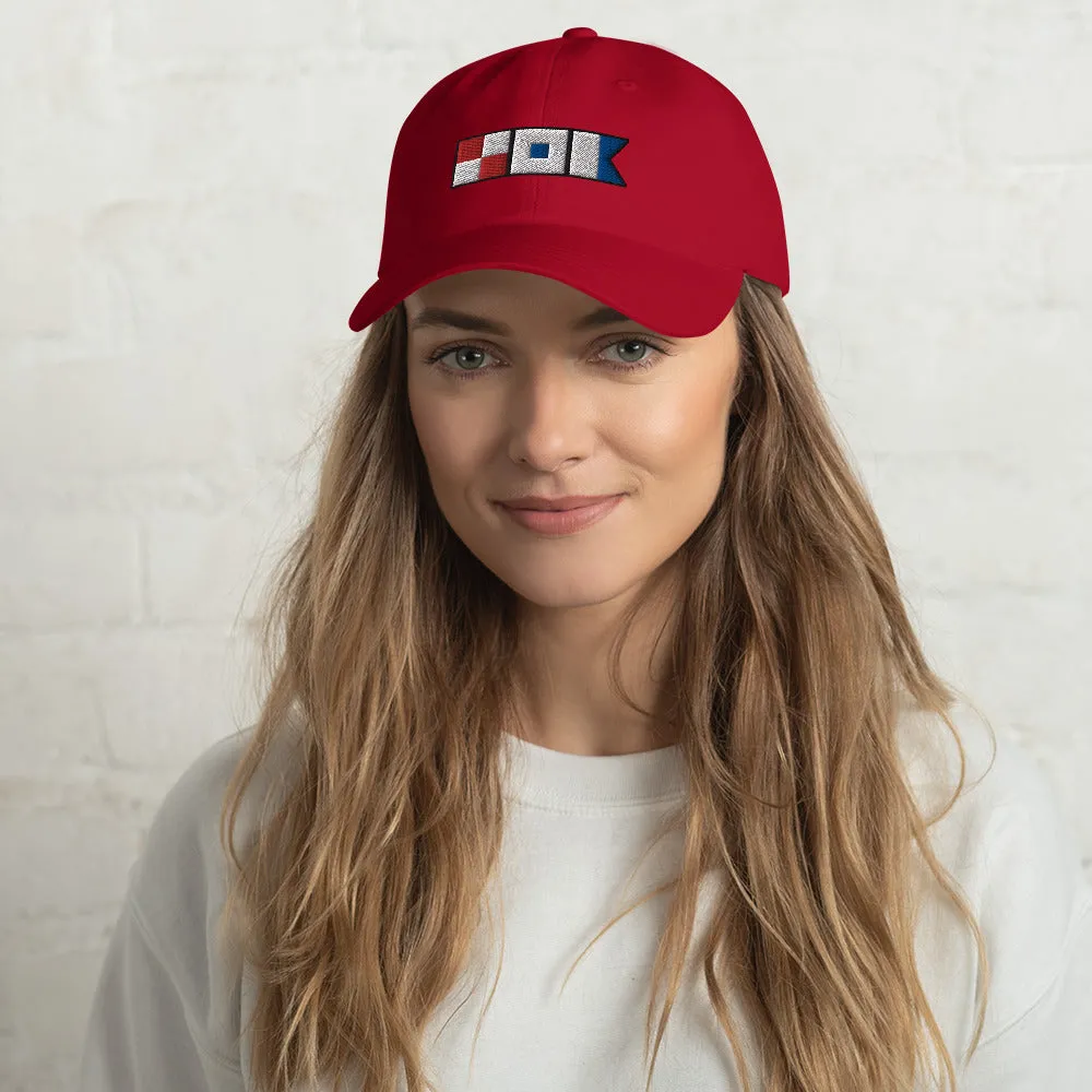 Unisex Nautical Dad hat with USA spelled out in Semaphore flags, Signal Flags Hat, Boat Gift