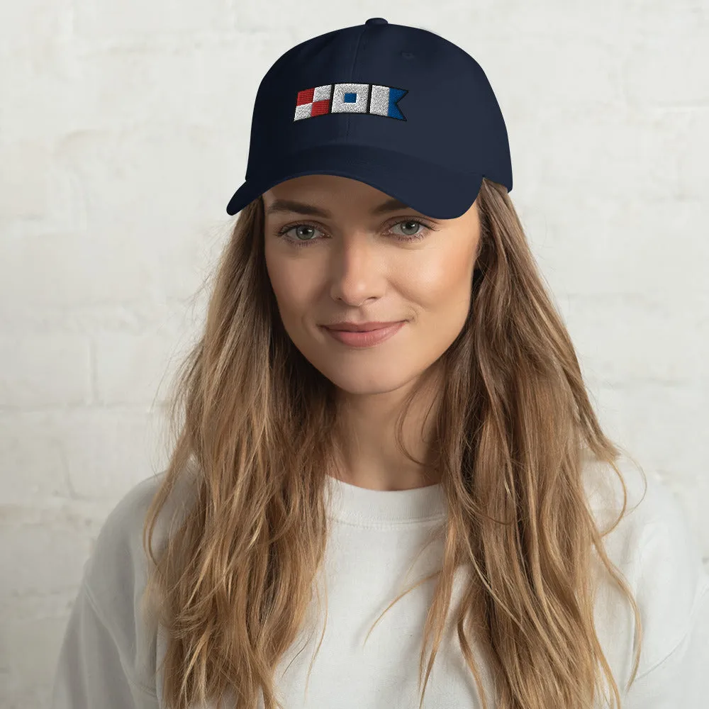 Unisex Nautical Dad hat with USA spelled out in Semaphore flags, Signal Flags Hat, Boat Gift